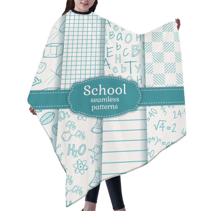 Personality  School Seamless Patterns. Vector Set. Hair Cutting Cape