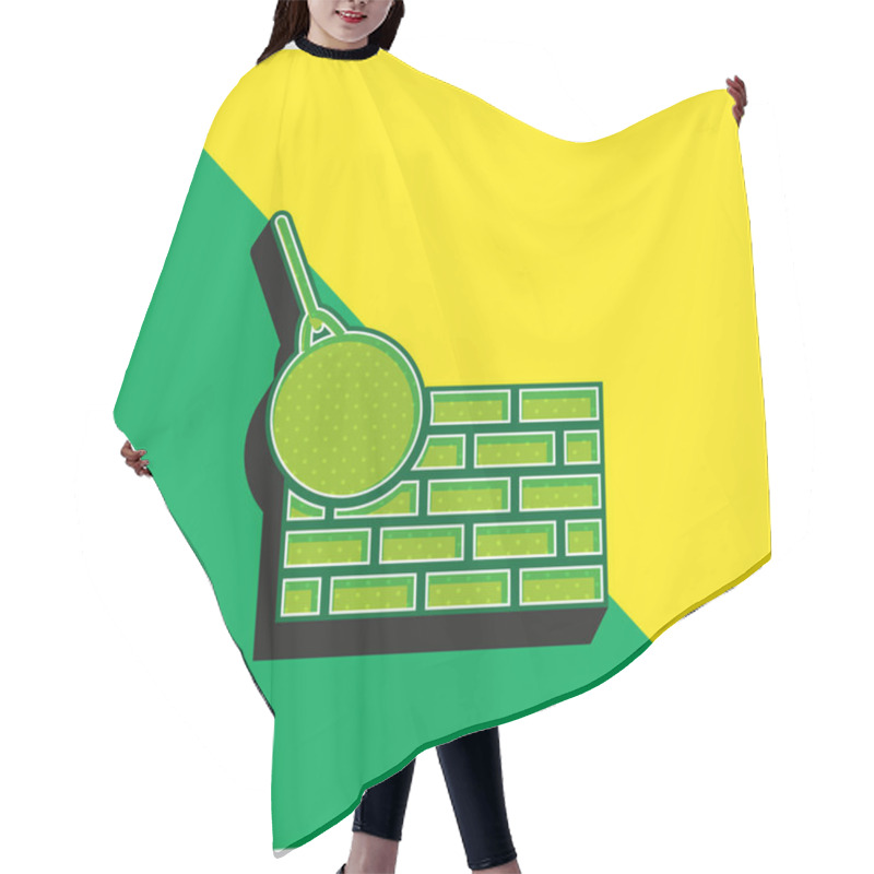 Personality  Bricks Wall And Demolition Ball Green And Yellow Modern 3d Vector Icon Logo Hair Cutting Cape