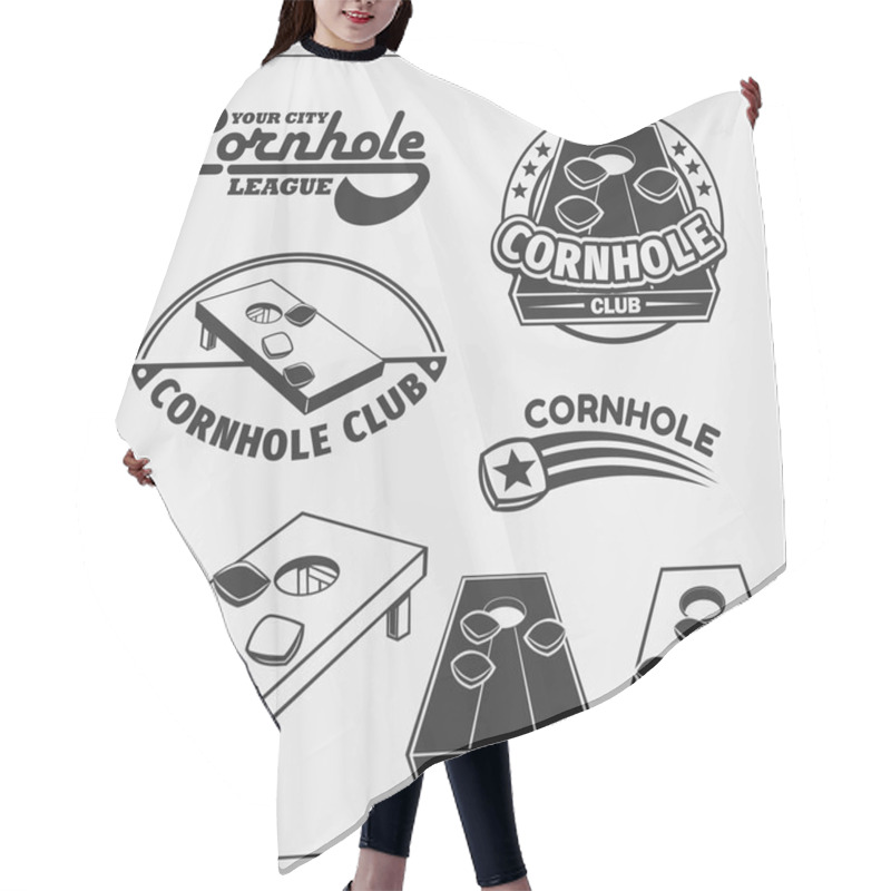 Personality  Cornhole Badges, Labels And Design Elements. Sport Club Emblems. Hair Cutting Cape