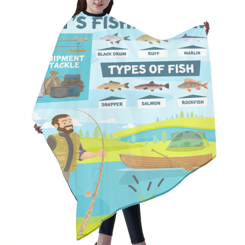 Personality  Fishing Equipment, Fisherman And Fish Hair Cutting Cape