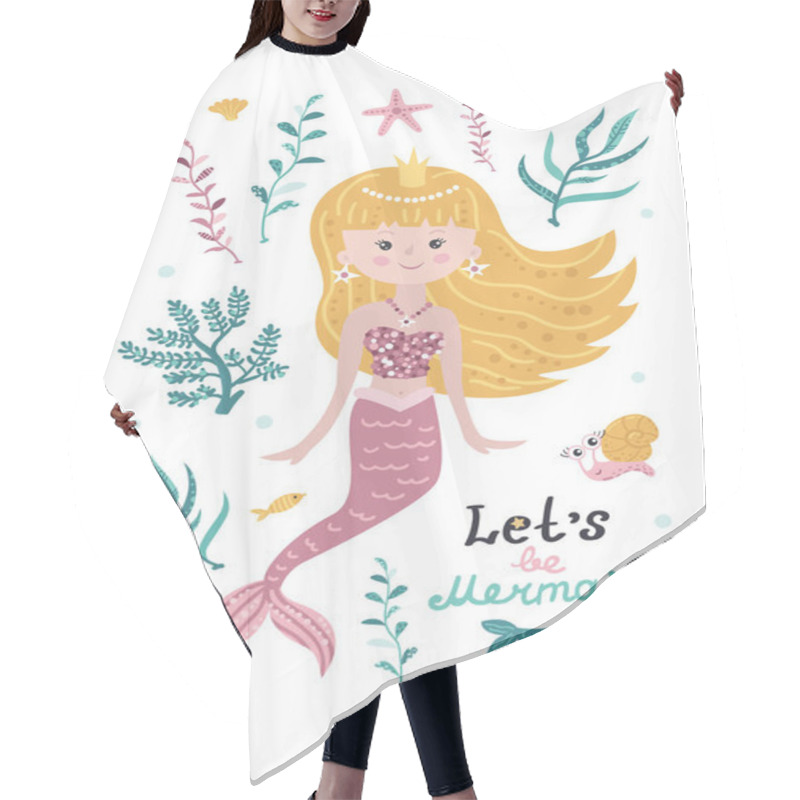 Personality  Childish Poster With Mermaid, Starfish, Seaweed And Coral Hair Cutting Cape