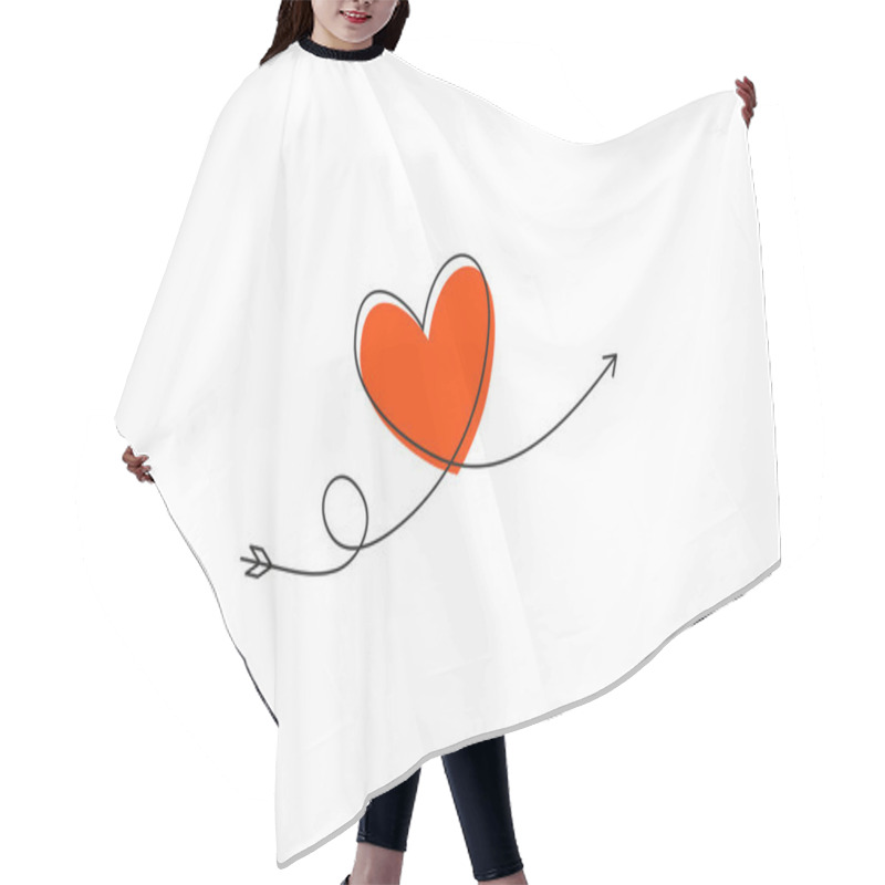 Personality  Cupid S Arrow In The Continuous Drawing Of Lines In The Form Of A Heart And The Text Love In A Flat Style. Continuous Black Line. Work Flat Design. Symbol Of Love And Tenderness. Hair Cutting Cape