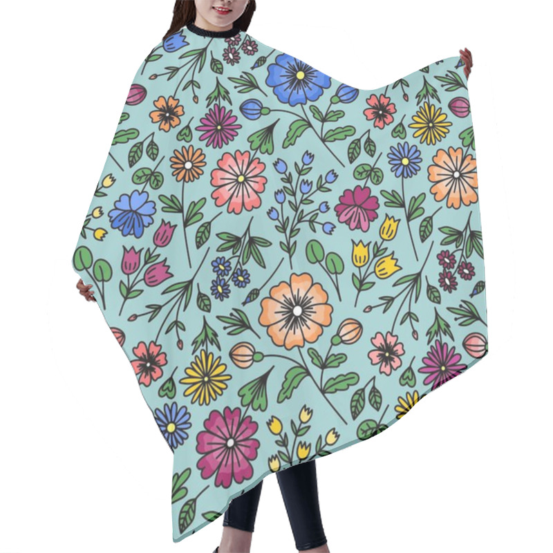 Personality  BLUE SEAMLESS PATTERN WITH WILD FLOWERS IN VECTOR Hair Cutting Cape