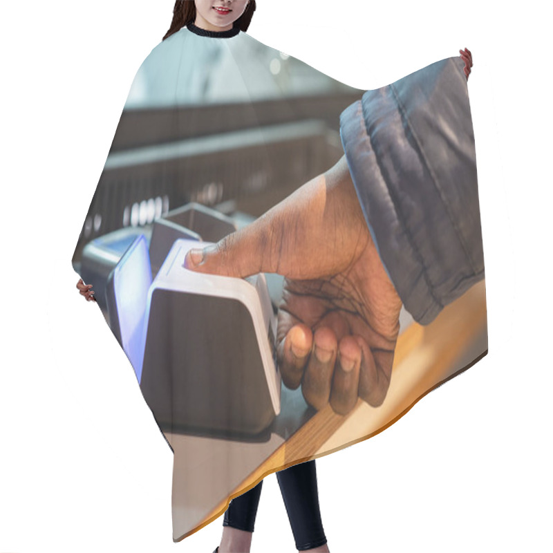 Personality  Biometric Reader Shot Up Close Hair Cutting Cape