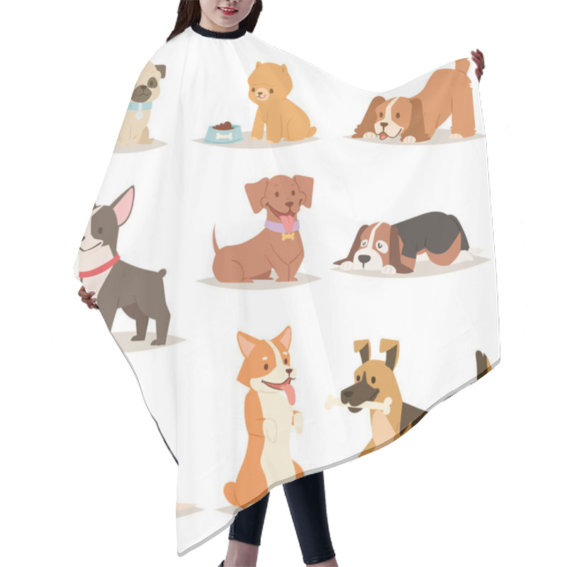 Personality  Funny Cartoon Dogs Characters Different Breads Illustration. Hair Cutting Cape