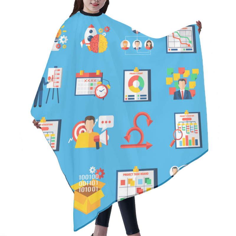 Personality  Scrum Agile Development Flat Icons Set Hair Cutting Cape