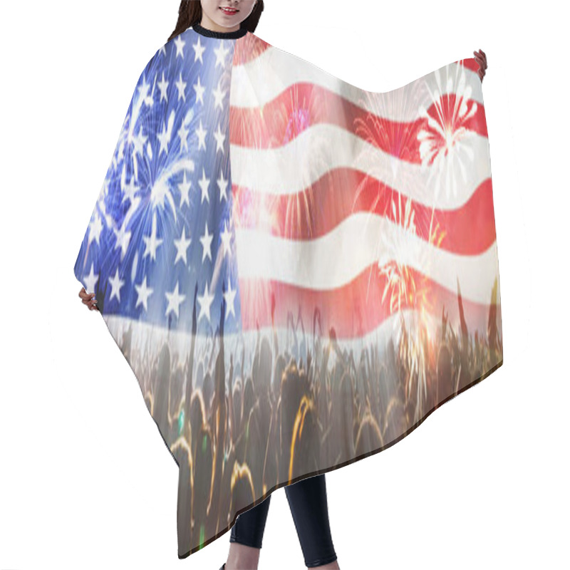 Personality  Crowd Celebrating Independence Day. United States Of America USA Flag With Fireworks Background For 4th Of July Hair Cutting Cape