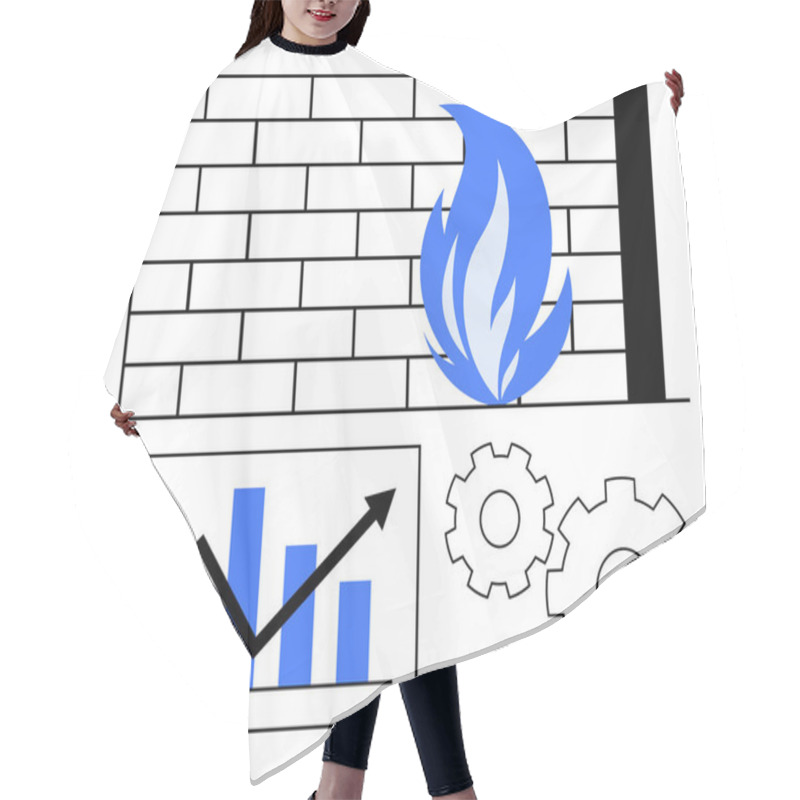 Personality  Brick Wall With Blue Flame, Upward Bar Graph With Arrow, Two Gears. Ideal For Cybersecurity, Firewall Protection, Data Security, Network Safety, Business Growth, System Settings Technology Hair Cutting Cape