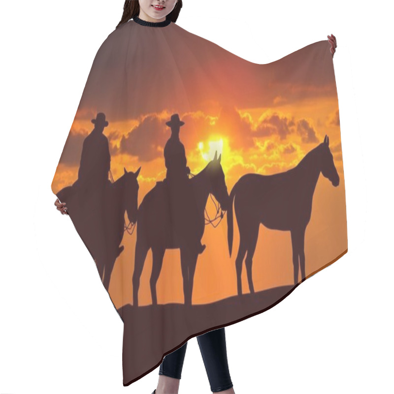 Personality  Cowboys And Horses Under Sunset Hair Cutting Cape