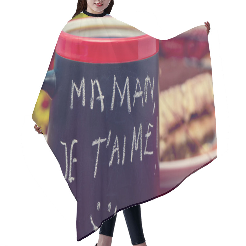 Personality  Breakfast And Text Maman Je T Aime, I Love You Mom In French Hair Cutting Cape