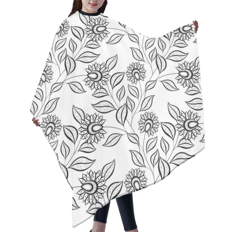 Personality  Seamless Monochrome Floral Pattern Hair Cutting Cape