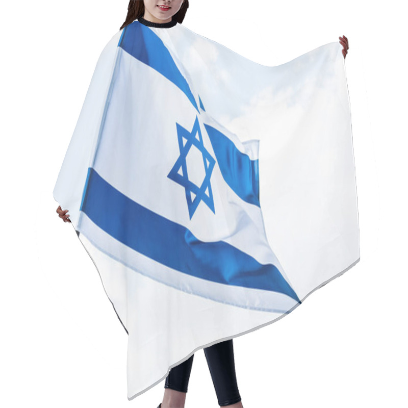 Personality  Low Angle View Of National Flag Of Israel With Star Of David Against Sky With Clouds   Hair Cutting Cape