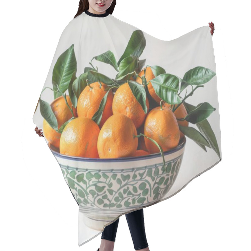 Personality  A Vibrant Bowl Filled With Fresh, Ripe Oranges Adorned With Green Leaves. Hair Cutting Cape