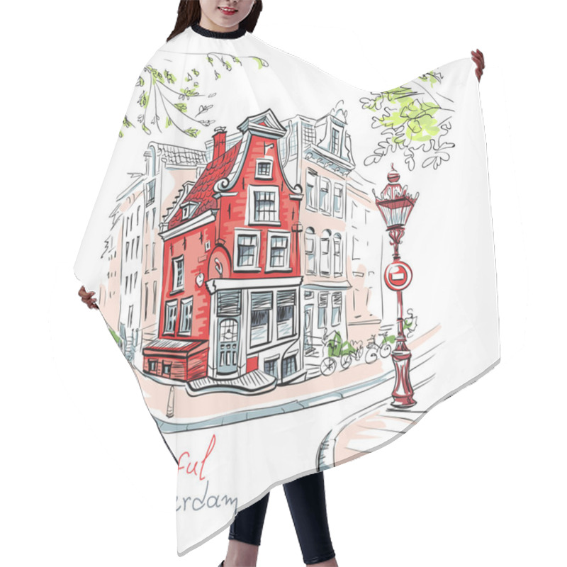 Personality  Vector City View Of Amsterdam House And Lantern Hair Cutting Cape