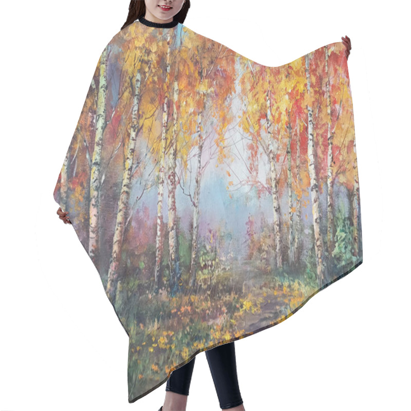 Personality  Autumn Birches. Painting. The Picture Was Painted With Artistic Paints. Hair Cutting Cape