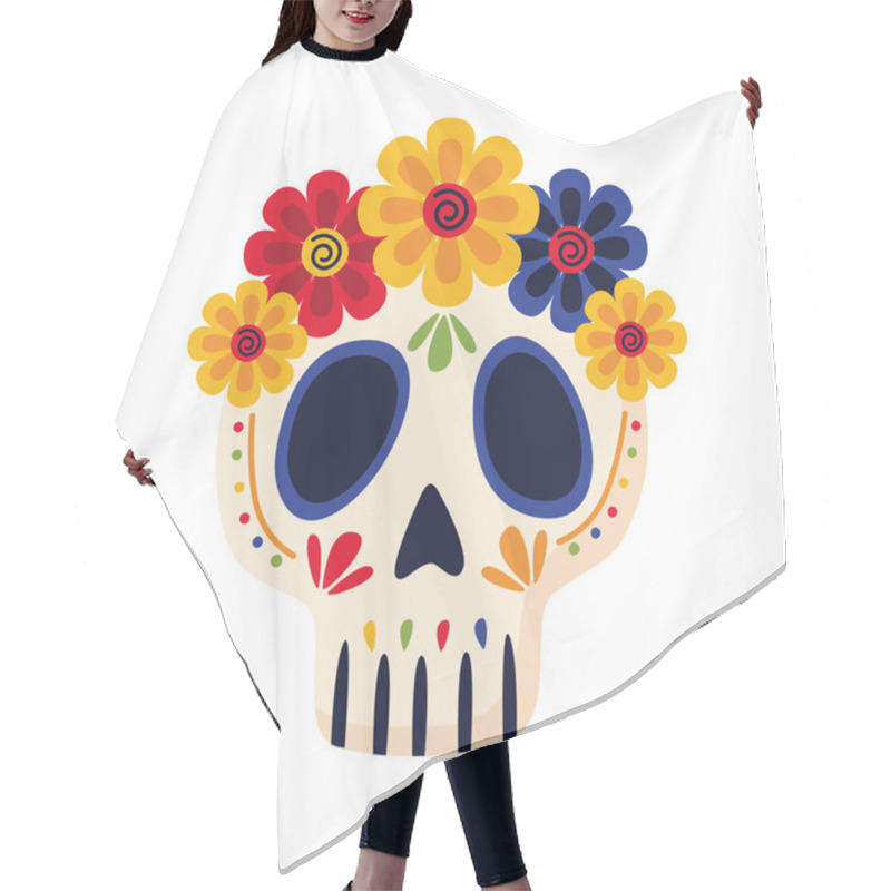 Personality  Traditional Mexican Skull Head With Flowers Flat Style Icon Hair Cutting Cape