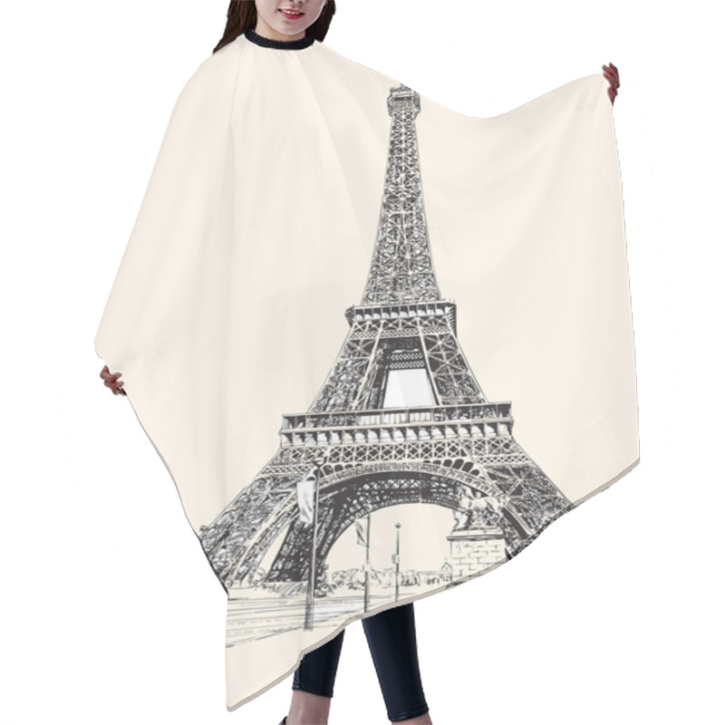 Personality  Eiffel Tower, Paris, France. Hand Drawing, Vector Illustration. Hair Cutting Cape