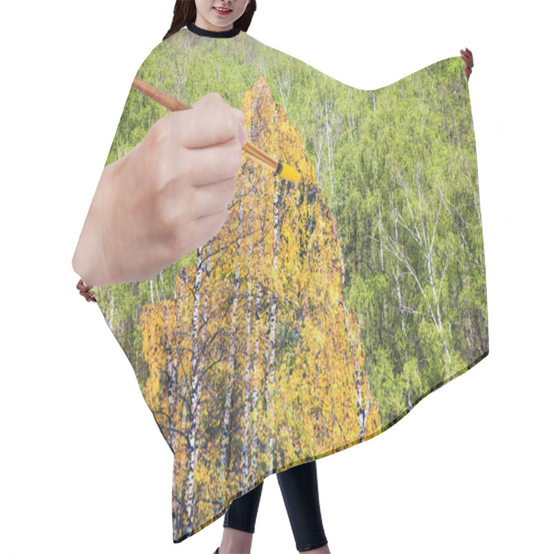 Personality  Brush Paints Yellow Autumn Birch In Green Grove Hair Cutting Cape