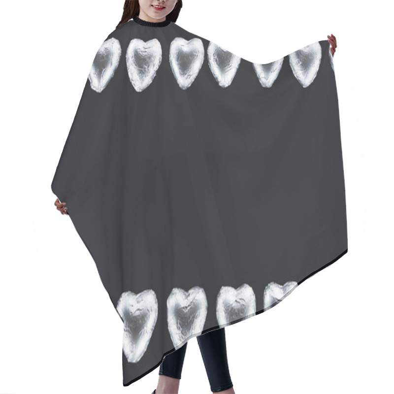 Personality  Top View Of Lines From Heart Shaped Sweets In Foil Isolated On Black Hair Cutting Cape