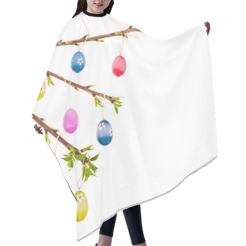 Personality  Spring Branches With Young Leaves And Easter Eggs Isolated On White Background Hair Cutting Cape