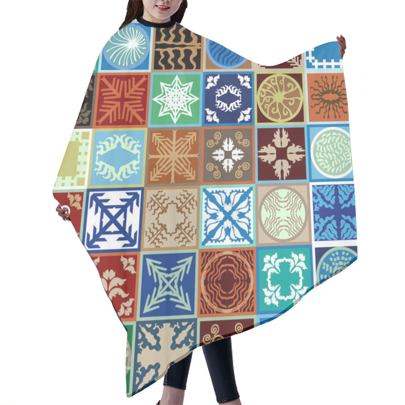 Personality  Glazed Bohemian Tiles With Hand Drawn Cosmic Elements. Ceramic Mega Set. Hair Cutting Cape