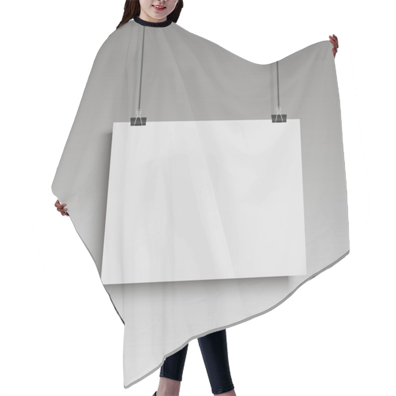 Personality  Image Vector White Poster Hanging On Binder. Grey Wall With Mock Up Empty Paper Blank. Vecto Hair Cutting Cape