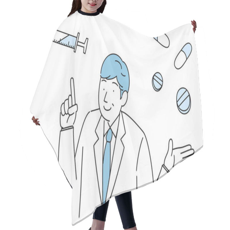 Personality  Pointing Male Doctor And Medicine And Injection Hair Cutting Cape