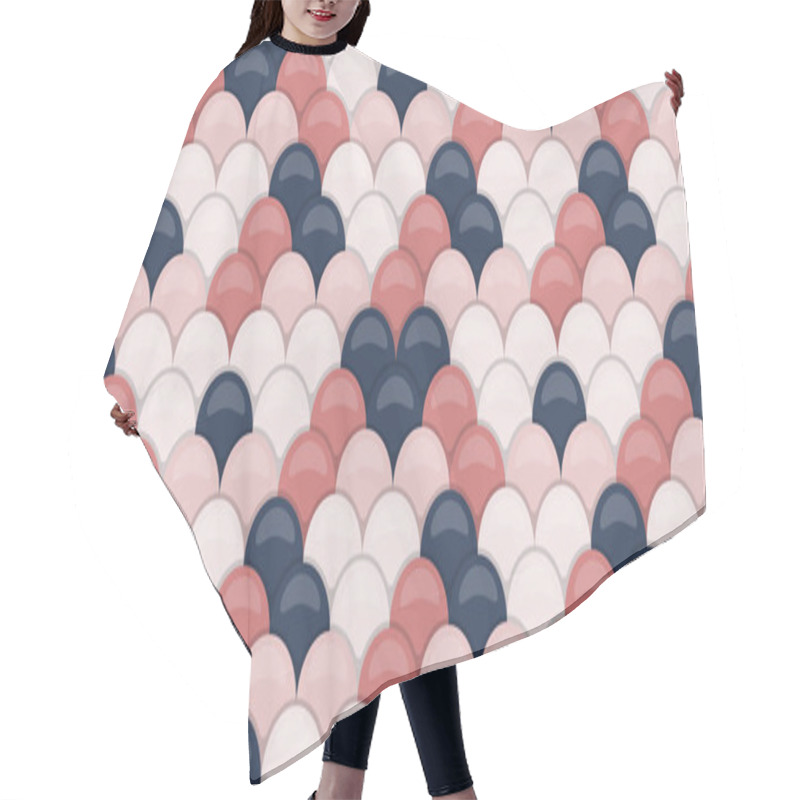 Personality  Stylish Seamless Pattern Featuring Overlapping Pastel Pink, Mauve, And Dark Blue Rounded Shapes, Creating A Fish Scale Or Wave-like Effect. Hair Cutting Cape