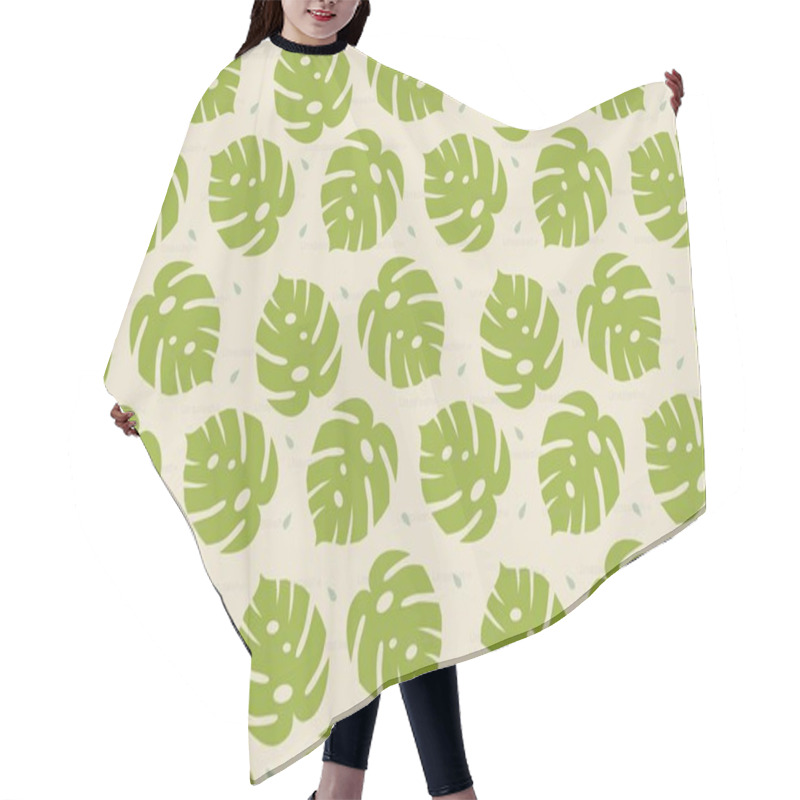 Personality  Vibrant Green Monstera Leaves Pattern On Light Beige Background. Hair Cutting Cape