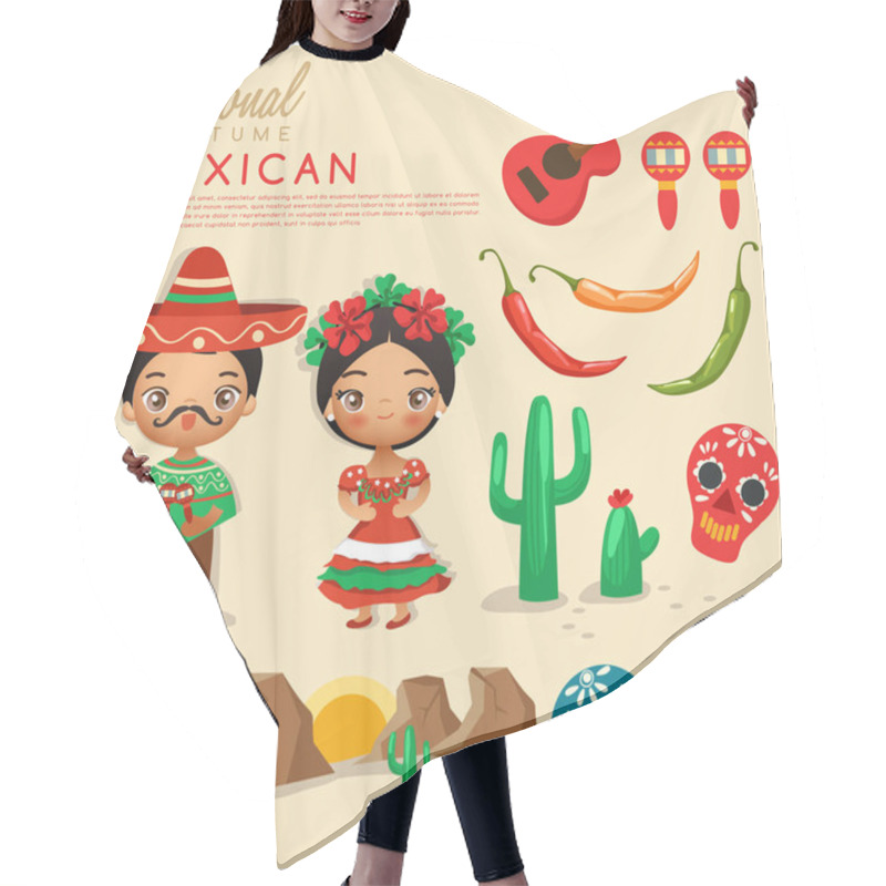 Personality  Mexican Traditional Costumes : Vector Illustration Hair Cutting Cape