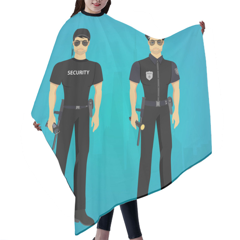 Personality  Vector Security And Policeman Guards Concept. Hair Cutting Cape