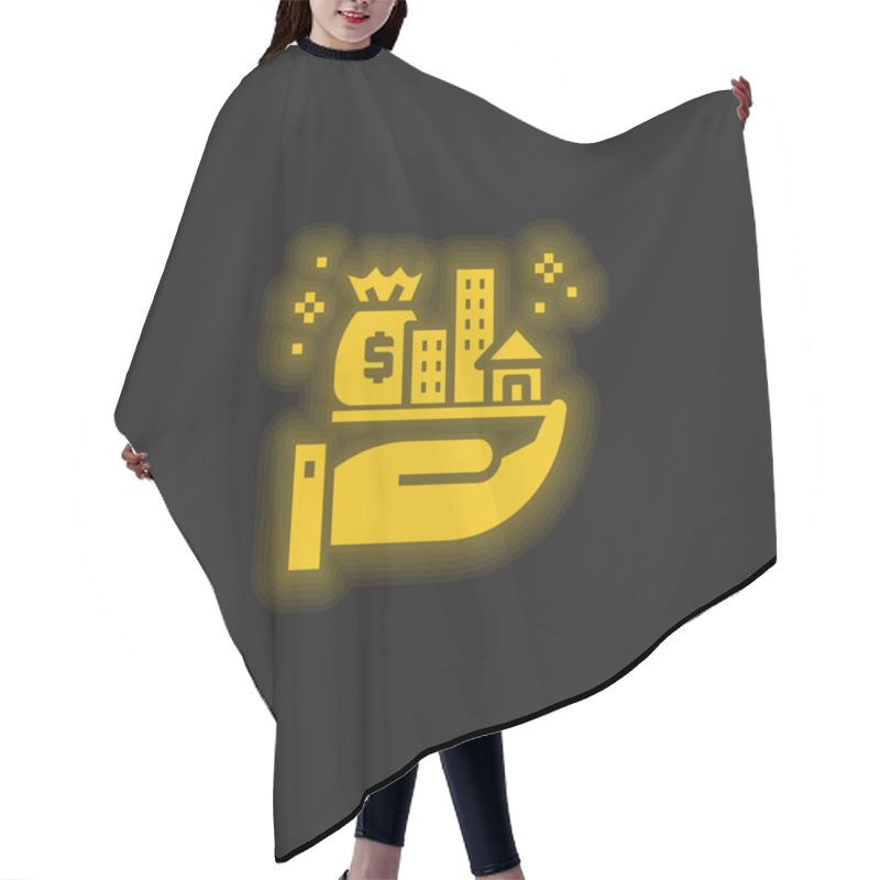 Personality  Assets Yellow Glowing Neon Icon Hair Cutting Cape