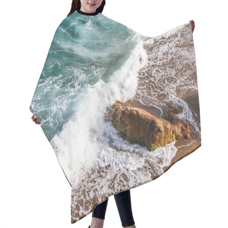 Personality  Tidal Bore. Foamy Blue Waves Crashing On Coastal Cliffs Hair Cutting Cape