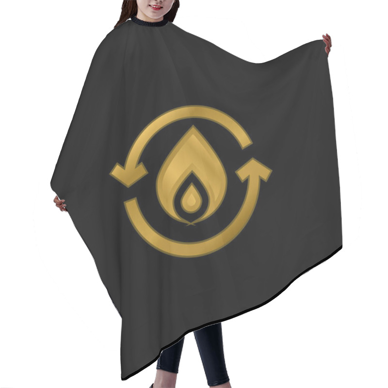 Personality  Bio Energy Gold Plated Metalic Icon Or Logo Vector Hair Cutting Cape