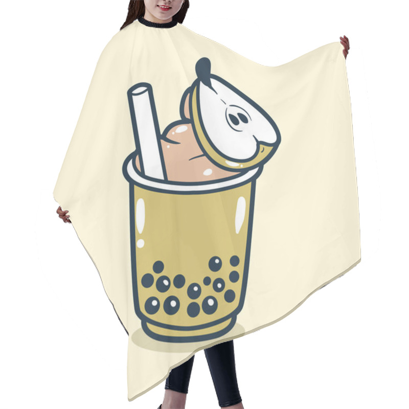 Personality  Bubble Tea Drink With Pears Toping Illustration Hair Cutting Cape