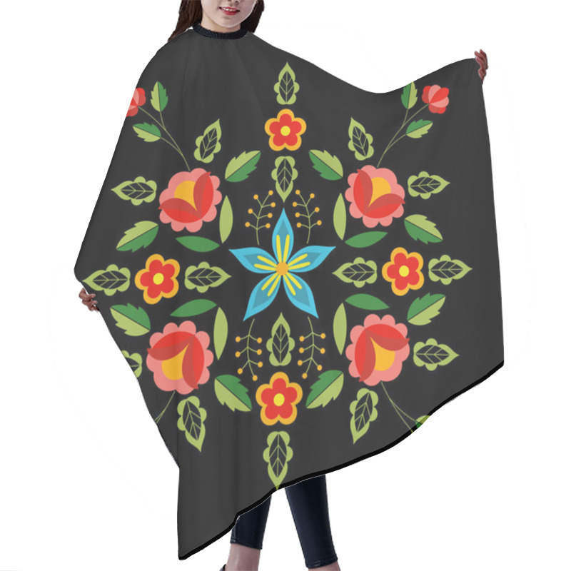 Personality  Polish Folk Pattern Vector. Floral Ethnic Ornament. Slavic Eastern European Print. Square Flower Design For Gypsy Pillow Case Textile, Bohemian Silk Scarf Bandana, Fashion Embroidery, Boho Poster. Hair Cutting Cape