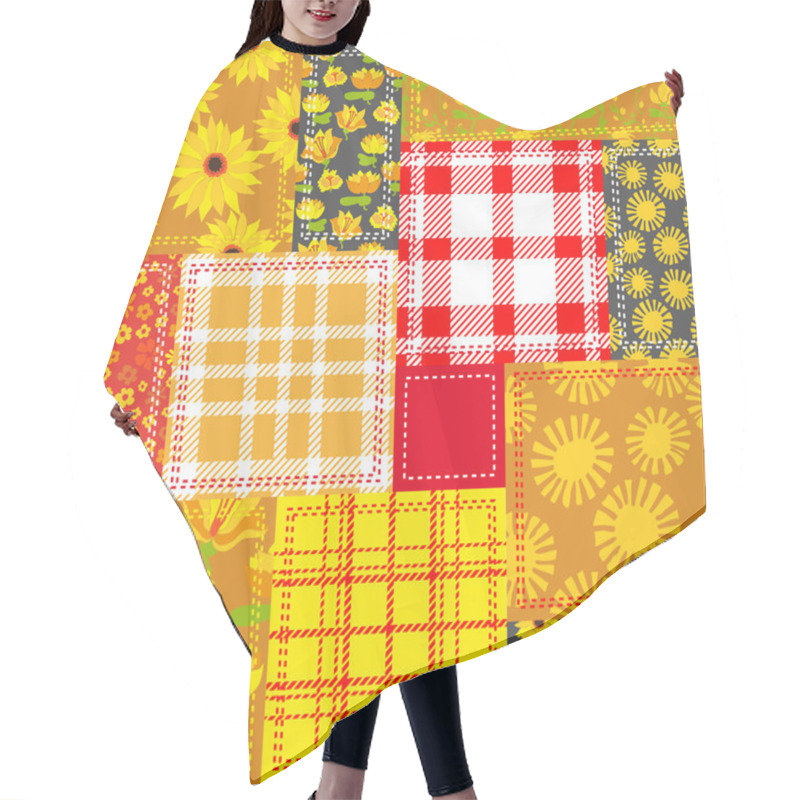 Personality  Yellow Patchwork With Checkered Fabrics, Damask Print And Floral Motifs Hair Cutting Cape