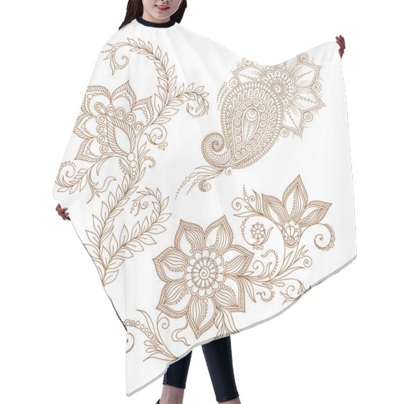 Personality  Vector Abstract Floral Elements In Indian Mehendy Style. Abstrac Hair Cutting Cape