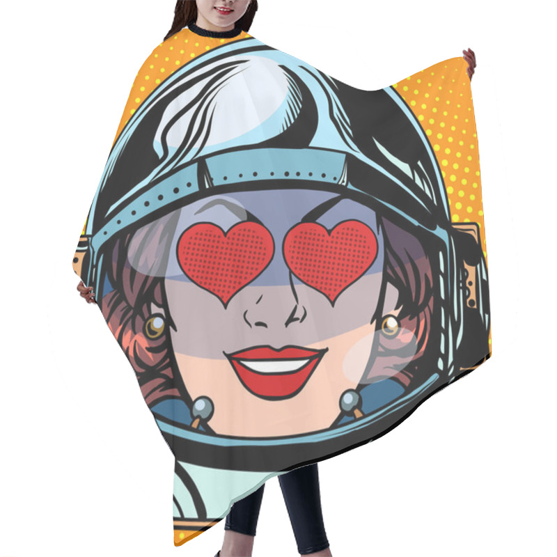 Personality  Emoticon Love Emoji Face Woman Astronaut Retro Pop Art Retro Style. Emotions Face. Vector Emoticon Hair Cutting Cape