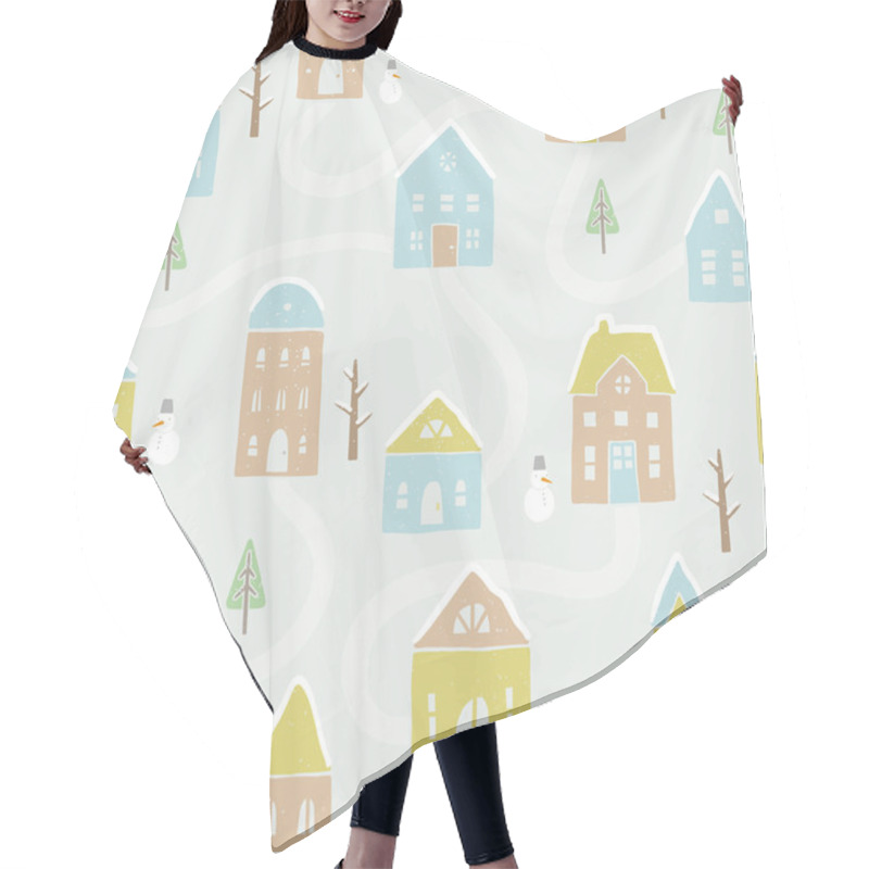 Personality  Cute Winter Houses Pattern Hair Cutting Cape