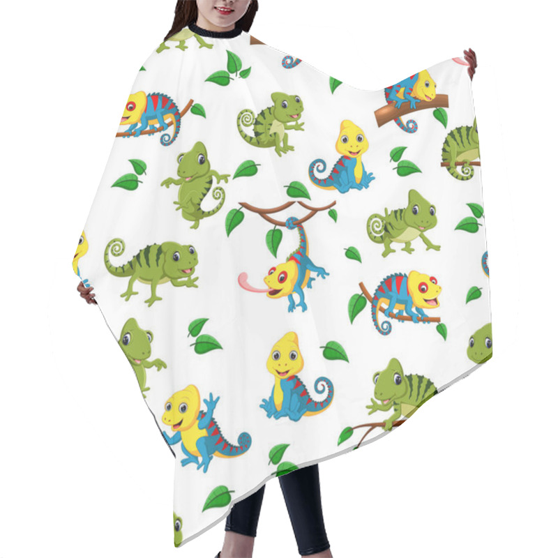 Personality  Seamless Pattern With Collection Of The Chameleon Hair Cutting Cape