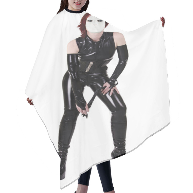 Personality  Woman Dressed In Dominatrix Clothes Hair Cutting Cape