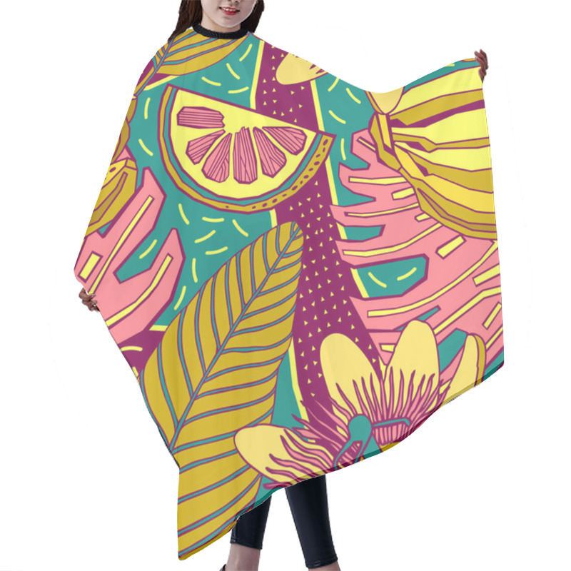 Personality  Bright Tropical Background With Exotic Plants.  Hair Cutting Cape