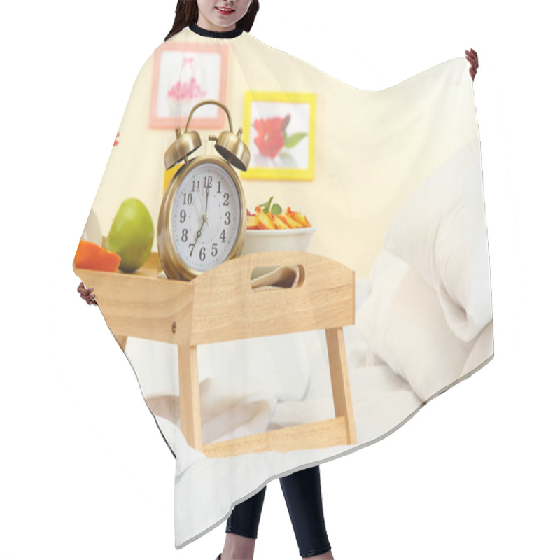 Personality  Wooden Tray With Light Breakfast On Bed Hair Cutting Cape