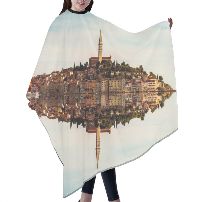 Personality  Abstract Skiline Of The Old Town Of Rovinj, Istria, Croatia Mirroring In The Sea Water. Rovinj City In The Mirror Hair Cutting Cape