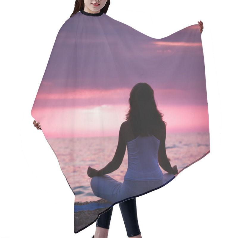 Personality  Woman Meditating In Lotus Position By The Sea Hair Cutting Cape