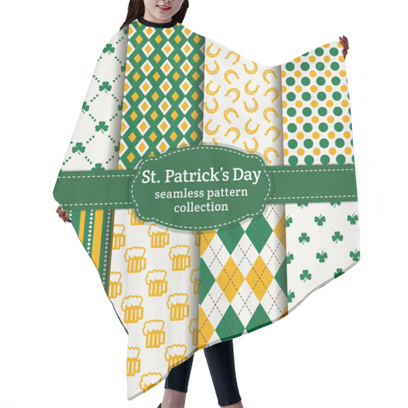 Personality  Happy St. Patrick's Day! Set Of Vector Seamless Patterns. Hair Cutting Cape