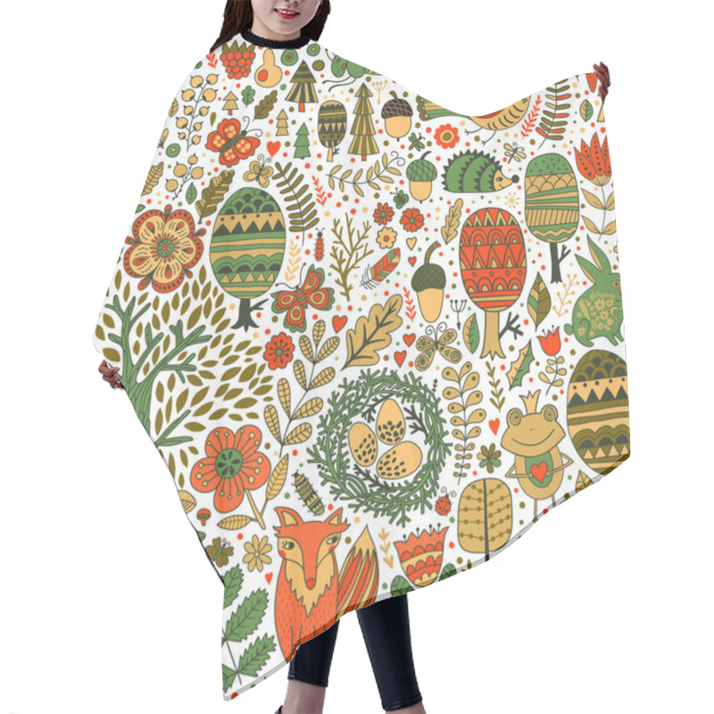 Personality  Floral Seamless Pattern With Forest Animals Hair Cutting Cape