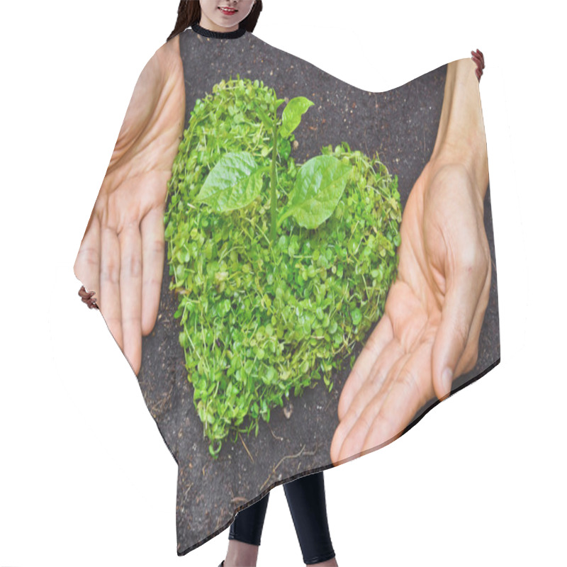 Personality  Hands Holding Green Heart Shaped Tree Hair Cutting Cape