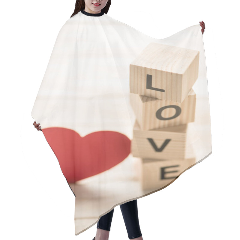 Personality  Heart With Love Sign On Wooden Cubes Hair Cutting Cape